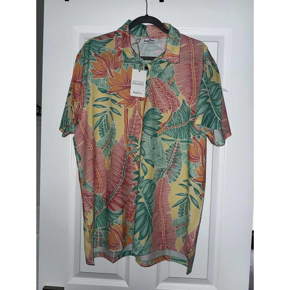 Kenny Flowers Polo Shirt Mens XL Tropical Hawaiian Floral Stretch Multicolor NWT
